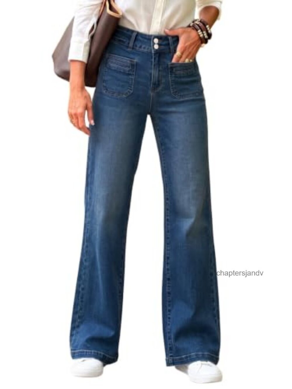 Wide Leg High Waisted Stretch Denim Jeans Tummy Control Pants
